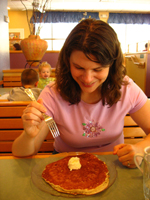 Brooke enjoying one of the best pancakes we ever found, at the Good Egg in Phoenix